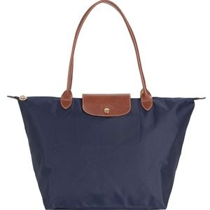 Longchamp le pliage Navy with long handles